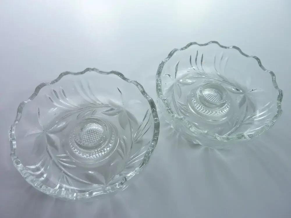 Vintage Italian Crackle Glass Taper Candle Holders Stackable Nesting Pair Set